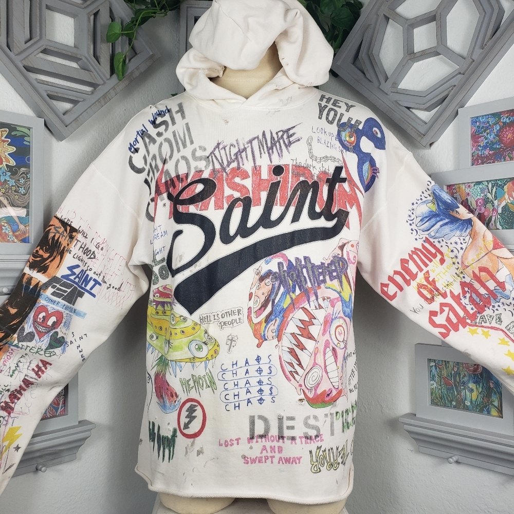 Saint Michael Hoodie Sweatshirt Takashi Murakami Y2K Graphic Graffiti Vintage XL